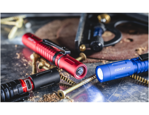 Coast XT10R rechargeable pen torch, black anodised aluminium body, USB-C charging port, twist focus beam, compact and rugged design