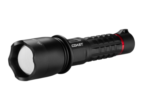 XP20R Coast rechargeable LED torch with rugged black body, long-lasting battery, and multiple light modes for work or outdoor use available at vanparts.ie
