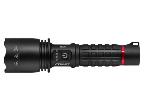 XP20R Coast rechargeable LED torch with rugged black body, long-lasting battery, and multiple light modes for work or outdoor use available at vanparts.ie