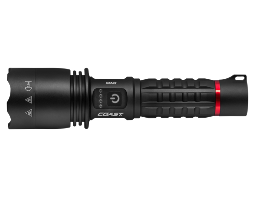 XP20R Coast rechargeable LED torch with rugged black body, long-lasting battery, and multiple light modes for work or outdoor use available at vanparts.ie