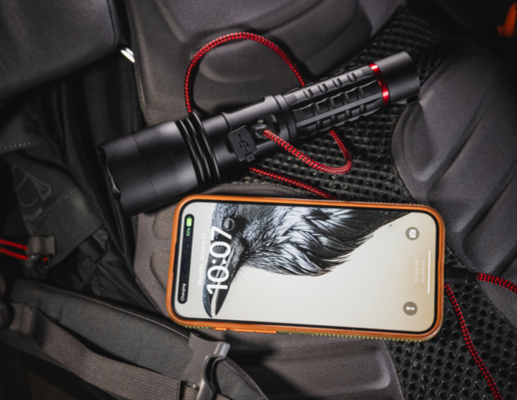 XP20R Coast rechargeable LED torch with rugged black body, long-lasting battery, and multiple light modes for work or outdoor use available at vanparts.ie