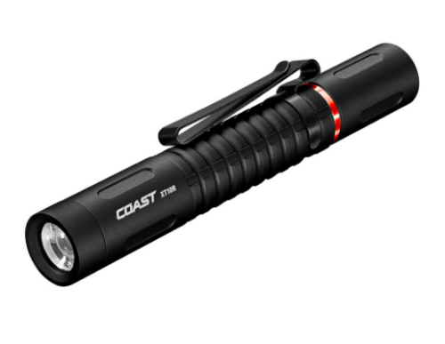Coast XT10R rechargeable pen torch, black anodised aluminium body, USB-C charging port, twist focus beam, compact and rugged design. Available now at vanparts.ie Ireland