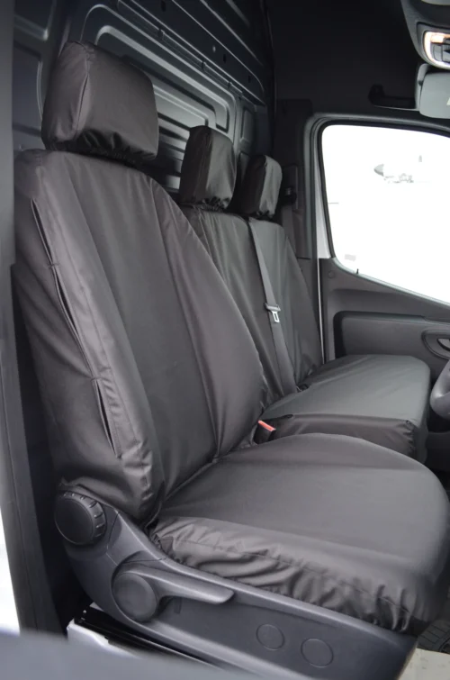 Black tailored waterproof driver's seat cover for Mercedes Sprinter 2018 onwards