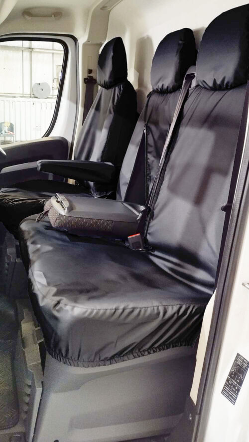Custom fit front 3 seat covers for Opel Movano C 2022 onwards with folding passenger worktray